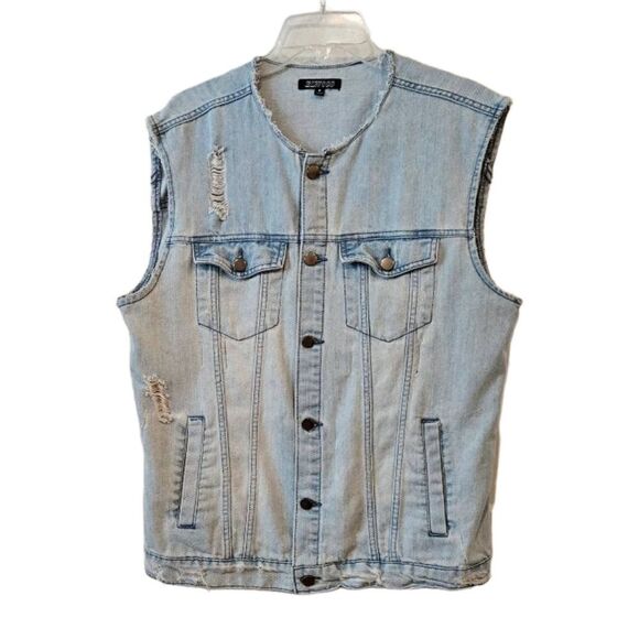 Elmwood Distressed Denim Vest sz M - Picture 1 of 7